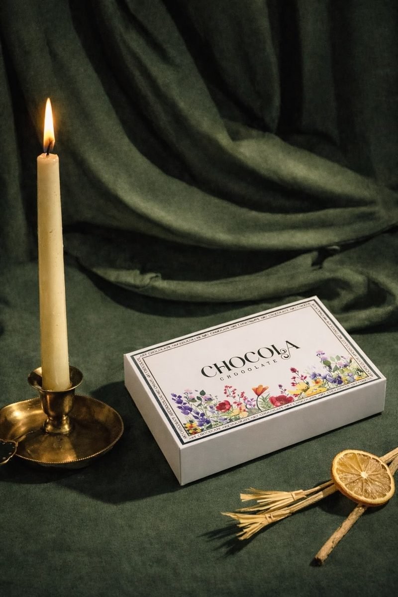 White box with a candle